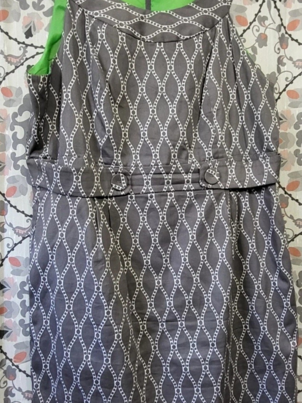 Robbie Bee Gray Sleeveless Geometric Sheath Dress Zip Back Pockets Sz 16